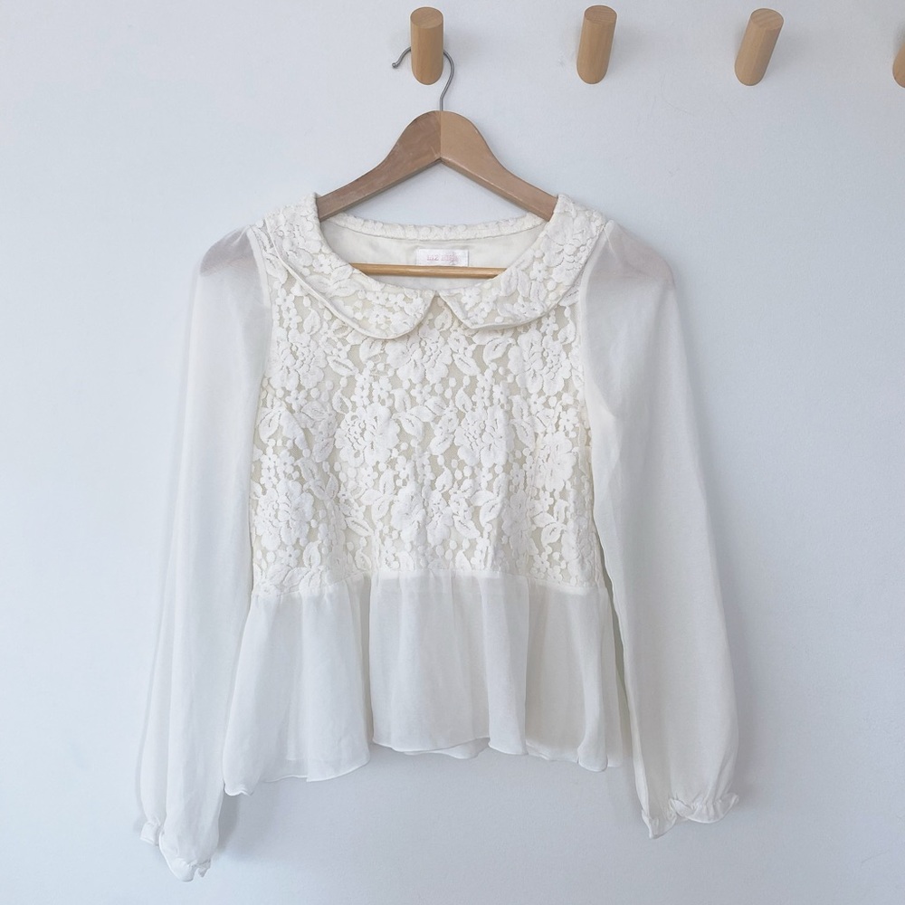 Japan LIZ LISA White Lace Peplum Blouse